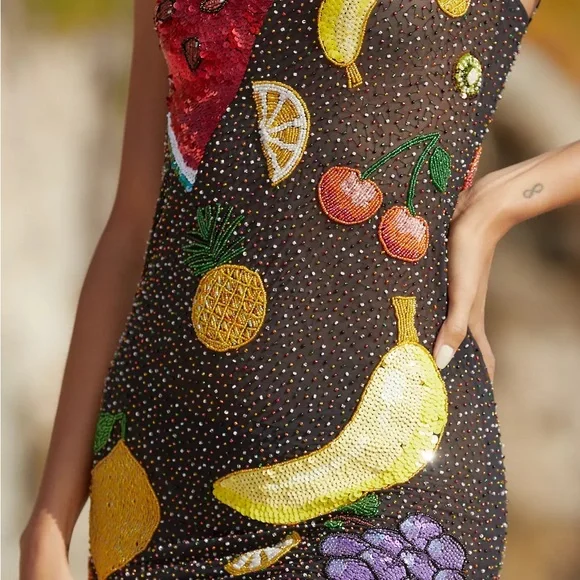 NWT Anthropologie Leslie Amon Tutti Frutti Beaded Mini Dress Size Medium - Picture 2 of 4